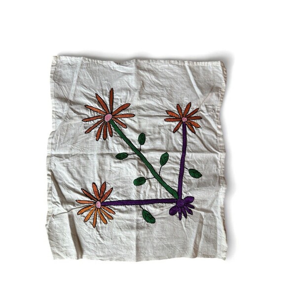 Vintage Handkerchief Hanky Cloth Embroidered Floral Linen Ukrainian Folk Art x3 - Picture 2 of 9